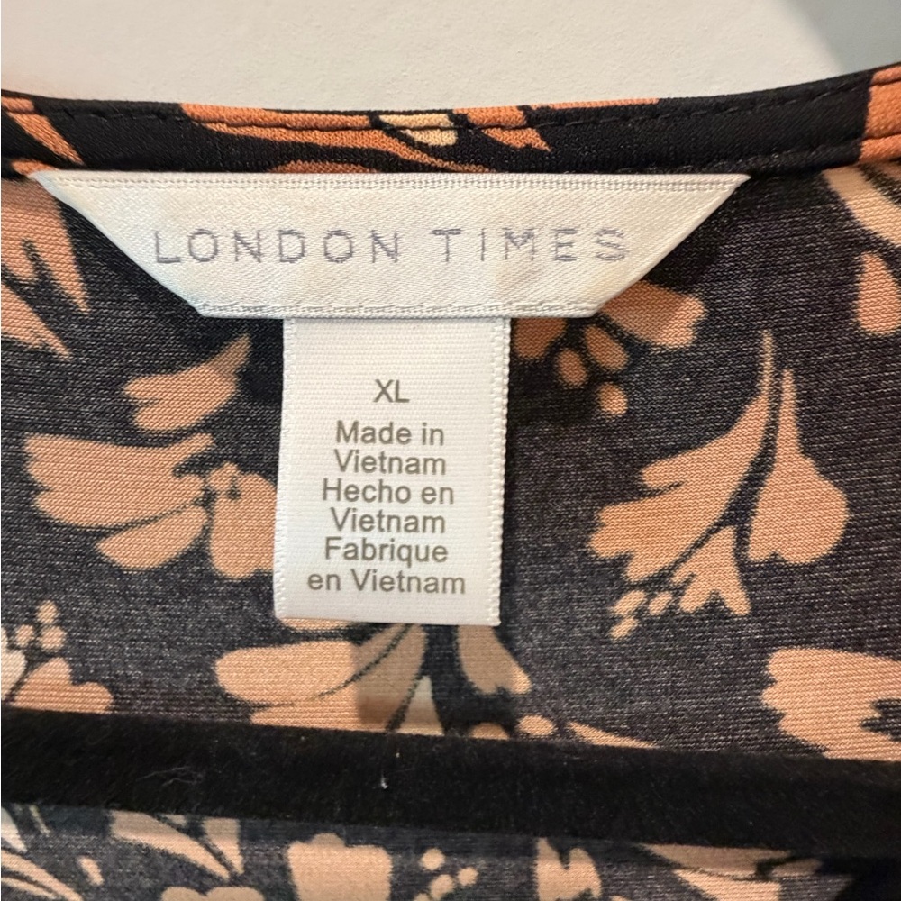 London Times Black and Orange Floral Long Sleeve Dress - Picture 2 of 4